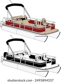 Pontoon Bootvektor, Bootvektor, Motorboot Vektor, Line Art Illustration