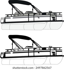 Pontoon boat vector, boat vector, motorboat vector, line art illustration	