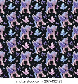 Pony with bows, seamless vector pattern