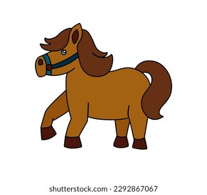 Pony character Vector color doodle illustration isolated on white 