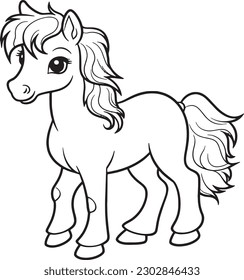 A Pony , a colouring book for kids, easy to colour, vector illustration, Vector, Annimals