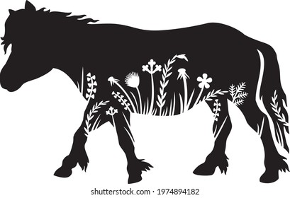 Pony  and flowers vector icon