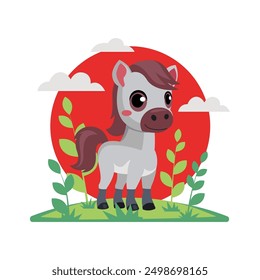 The pony is a funny vector Illustration of farm animal for kids, posters, logo