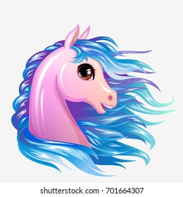 Pony girl head vector isolated. Beautiful cartoon character pony face for child print, app icon, poster or design element