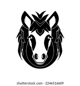Icono de Pony. Ilustración vectorial eps 10. Una cabeza de lobo blanco y negro con un diseño geométrico en su cara, con un fondo blanco
