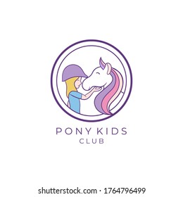 pony kids logo design. pony horse farm logo illustration vector design