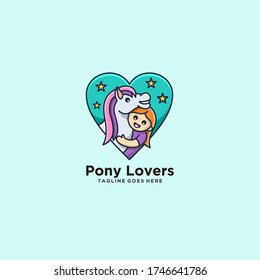 Pony Lovers Horse With Children Cute Illustration Vector.