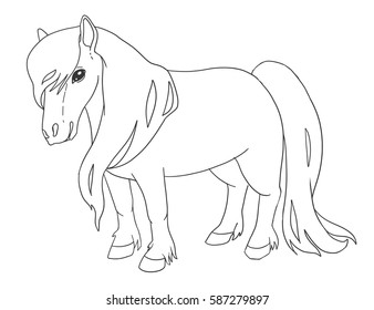 Pony page for coloring book. Outline animal.