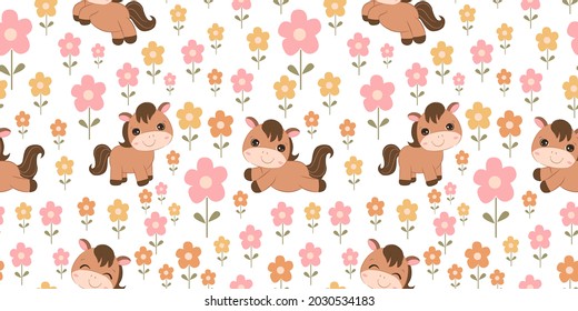 pony seamless pattern perfect for wallpaper, backgrounds, invitations, packaging design projects. 
Surface pattern design.
