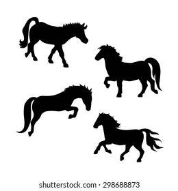 Pony vector icons and silhouettes. Set of illustrations in different poses.