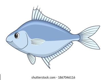 Ponyfish fish on a white background. Cartoon style vector illustration