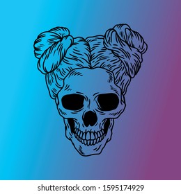 ponytail hair skull illustration for commercial use
