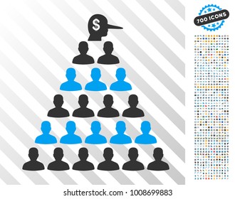 Ponzi Pyramid Manager icon with 700 bonus bitcoin mining and blockchain images. Vector illustration style is flat iconic symbols designed for bitcoin apps.
