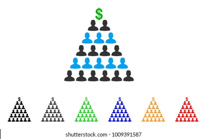 Ponzi Pyramid Scheme icon. Vector illustration style is a flat iconic ponzi pyramid scheme symbol with gray, yellow, green, blue, red, black color versions. Designed for web and software interfaces.