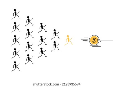 Ponzi pyramid scheme. People running for money. Vector illustration isolated on white background.