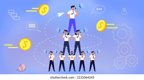 Ponzi scheme Business pyramid network with investors group as victims in fake company profit statistics Financial fraud Illegal investment scam Stealing money from people concept vector illustration