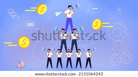 Ponzi scheme Business pyramid network with investors group as victims in fake company profit statistics Financial fraud Illegal investment scam Stealing money from people concept vector illustration