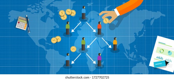 Ponzi scheme fraud type of Multi Level Marketing or MLM concept of business hierarchy pyramid of networked people