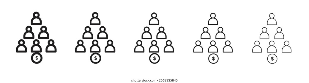 Colección de Vector de arte de línea de iconos de esquema Ponzi sobre fondo blanco
