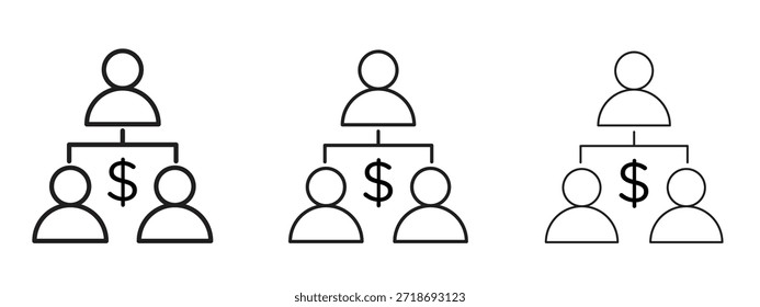 Conjunto de pictogramas negros con logo de esquema Ponzi. arte de contorno de línea delgada.