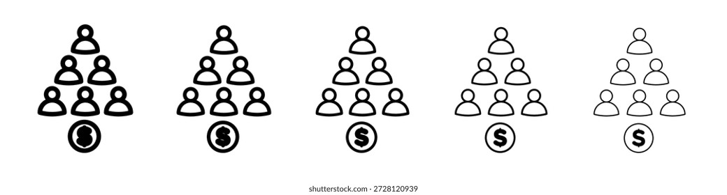 Vector de iconos de esquema Ponzi en pictograma lineal de trazo editable