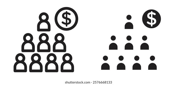 Ponzi scheme icons in outline and stroke versions