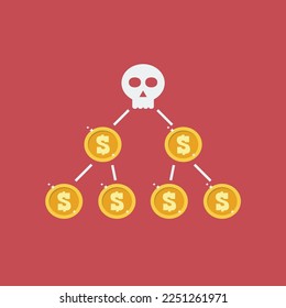 Ponzi scheme vector illustration. Pyramid network. criminal cheat and scam with funds tricks.