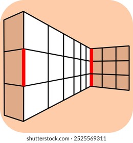 Ponzo illusion. Vector graphic optical illusion. The red line on the left of the wall looks much smaller than the other red line, but they are the same size