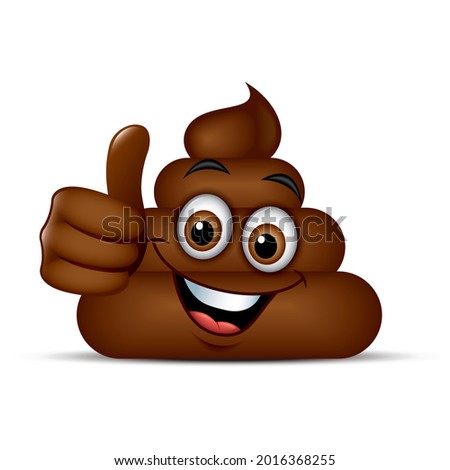 Poo emoticon holding thumbs up, emoji - poop face - vector illustration