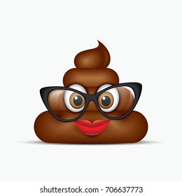 Poo emoticon wearing eyeglasses, emoji - poop face - vector illustration