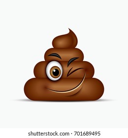 Poo emoticon winking, emoji - poop face - vector illustration