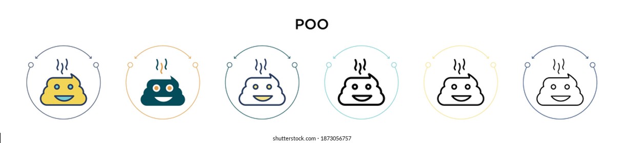 Poo icon in filled, thin line, outline and stroke style. Vector illustration of two colored and black poo vector icons designs can be used for mobile, ui, web