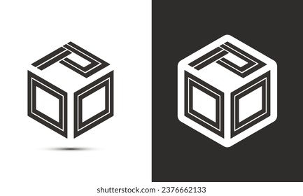 Diseño de logotipo de letras POO con el logotipo de cubo ilustrador, logotipo vectorial estilo moderno de superposición de tipos de letra del alfabeto. Icono del logotipo de Premium Business. Color blanco sobre fondo negro