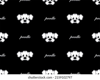 Poodle cartoon character seamless pattern on black background. Pixel style