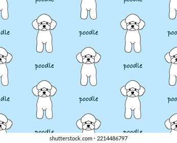 Poodle Cartoon Character Seamless Pattern On Blue Background