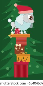 Poodle with Christmas presents