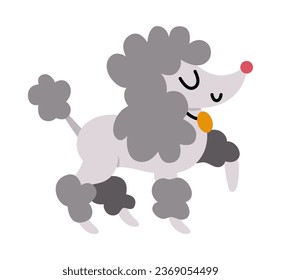 Poodle with closed yes and collar. Domestic animal vector illustration. Cute dog character icon isolated on white background. French symbol picture
