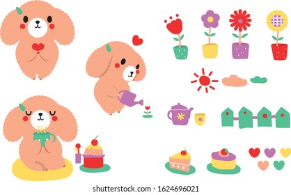 Poodle cute style cartoon set vector