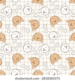 Poodle Dog and Bone Seamless Pattern, Cartoon Puppy Repeat Background for Fabric, Textile, Wallpaper and Wrapping Paper