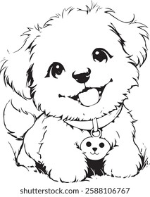 poodle dog breeds vector silhouette, Cute Pupy Colouring pages for kids and adults, 