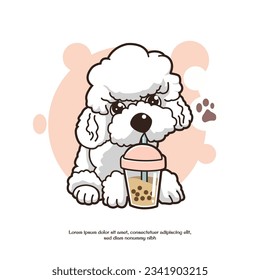 poodle dog cute drinking boba premium Vector illustration