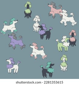 Poodle dog illustration, print with dog, vector dog illustration, print for clothes. T-shirt print. Cute poodle dog, can be use as postcard, invitation, textile design, packaging design.