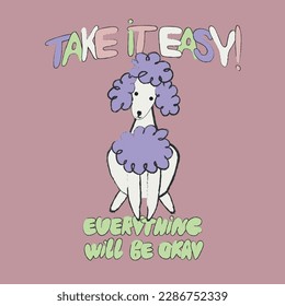 Poodle dog illustration, print with dog, vector dog illustration, print for clothes. T-shirt print. Cute poodle dog, can be use as postcard, invitation, textile design, packaging design.