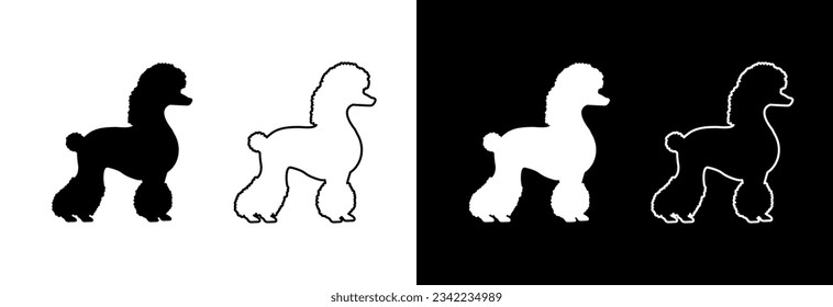 Poodle dog on a black and white background. Silhouette and outline.