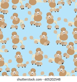 Poodle dog on blue background pattern. Animal seamless pattern design. 