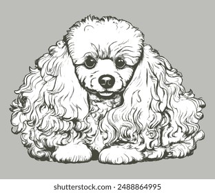 A Poodle Dog. Very cute. Sitting position.Vector Dog illustrations , Hand Draw
