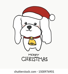 Poodle dog wear Santa hat Merry Christmas cartoon vector illustration