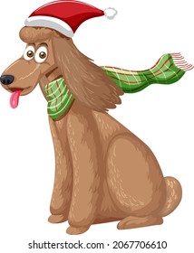 Poodle dog wearing Christmas hat cartoon character  illustration