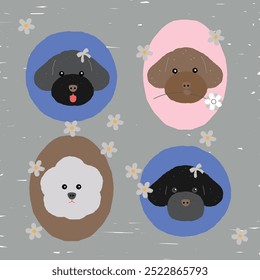 Poodle dogs family portrait in frame vector