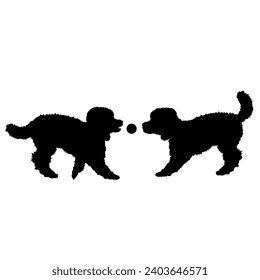 Poodle Dogs are playing silhouette Breeds Bundle Dogs on the move. Dogs in different poses.
The dog jumps, runs. dog is sitting. The dog is lying down  playing